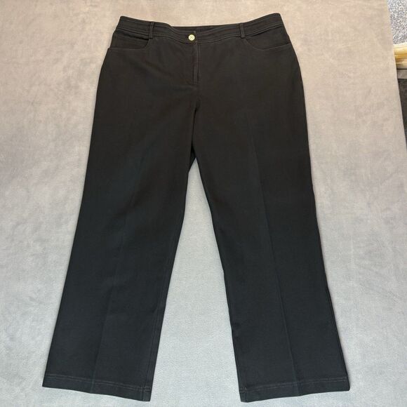 St. John Caviar Womens Pants Size 16 Wide Leg Black Flat Front Pockets Stretch - Picture 1 of 8